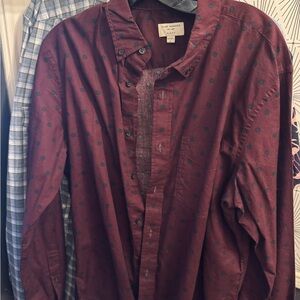 Club Monaco Burgundy and Green Polka Dot Shirt